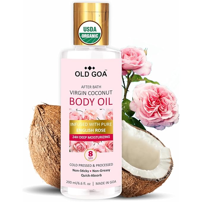 OLDGOA After Bath Body Oil For Women | Daily Use, Massage & Glowing Skin | Winter Body Oil | For All Skin Types | For Men & Women | English Rose | 200 ML - Image 1